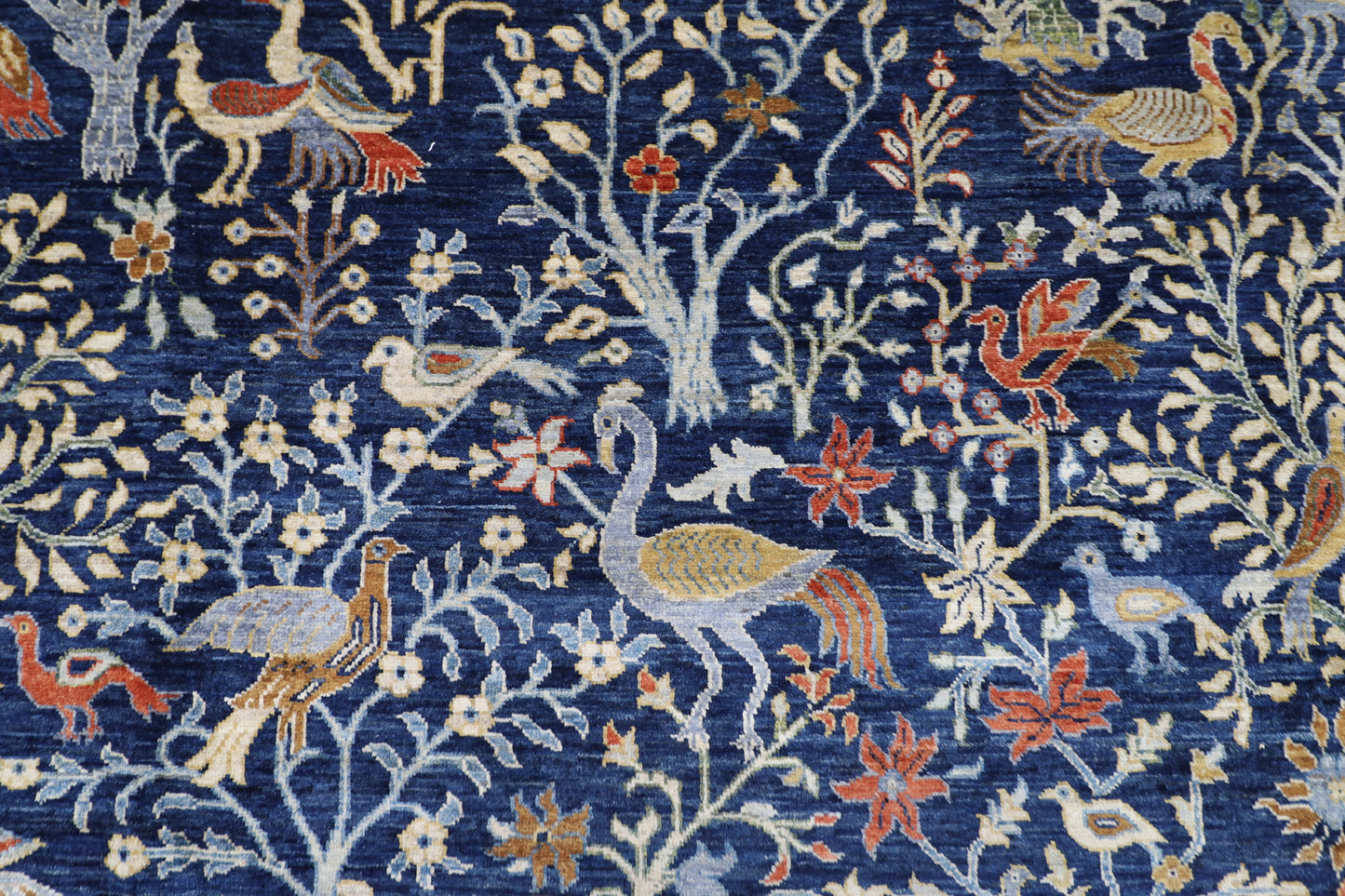 300 x 420 cm | Birds Navy Blue Afghan Tribal Hand Knotted Carpet