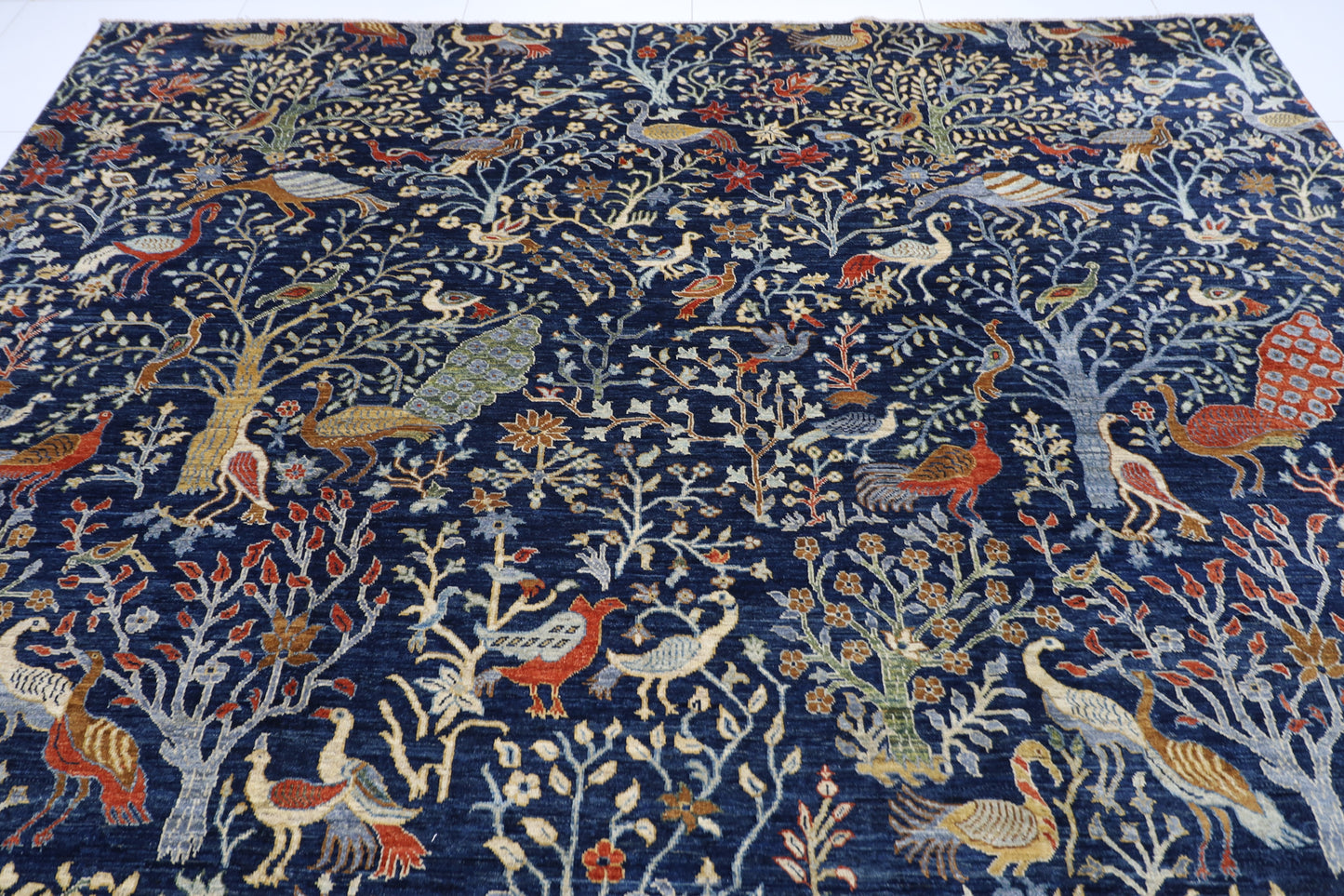 300 x 420 cm | Birds Navy Blue Afghan Tribal Hand Knotted Carpet