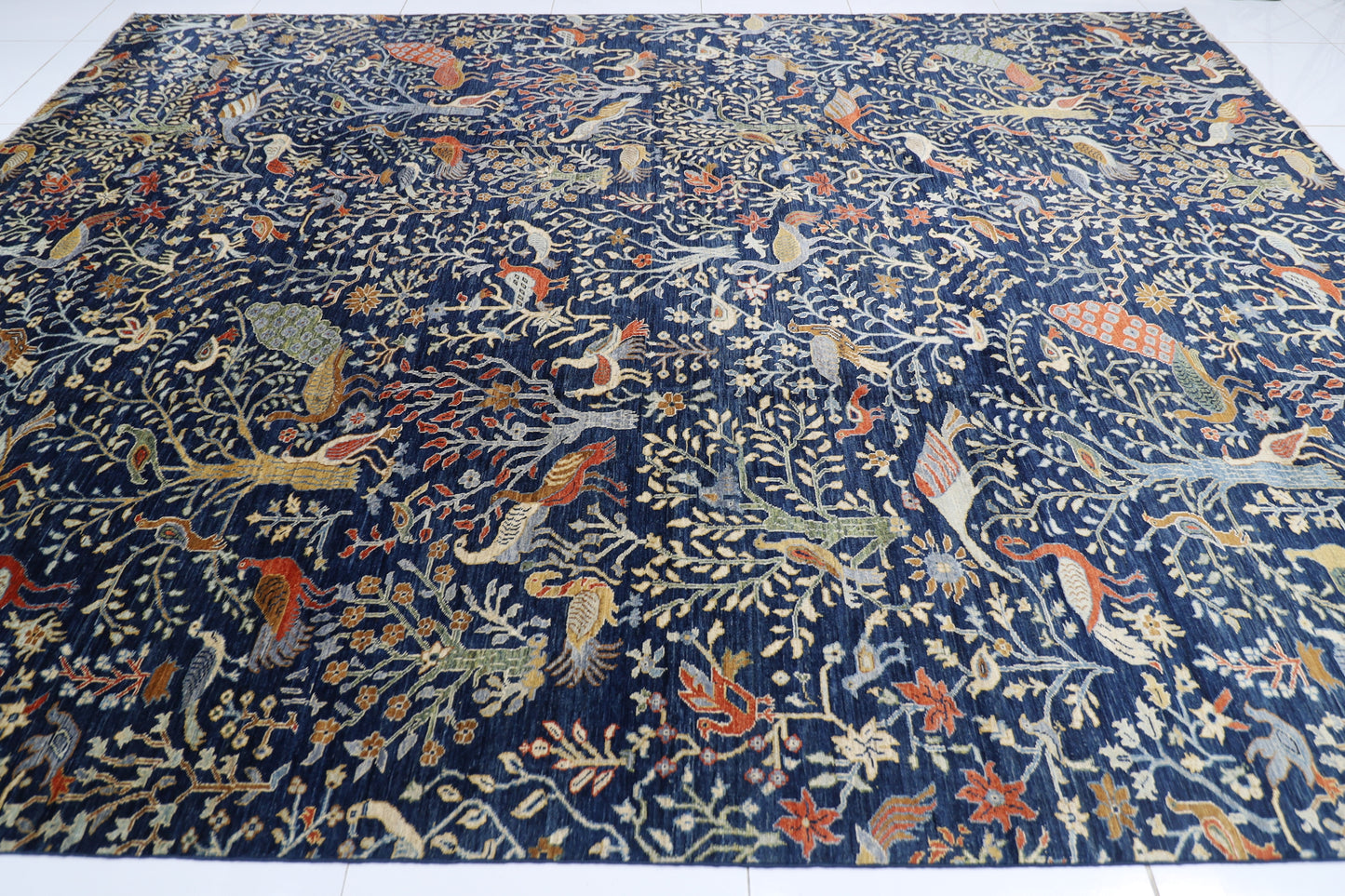 300 x 420 cm | Birds Navy Blue Afghan Tribal Hand Knotted Carpet
