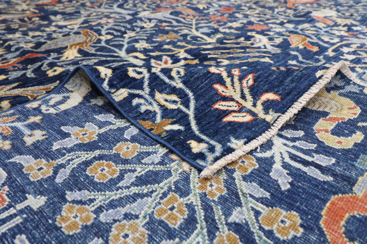 300 x 420 cm | Birds Navy Blue Afghan Tribal Hand Knotted Carpet