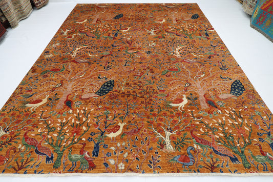 270 x 357 cm | Birds Pictorial Afghan Tribal Hand Knotted Wool Carpet