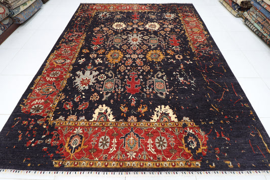 275 x 360 cm | Abstract Navy Afghan Hand Knotted Carpet