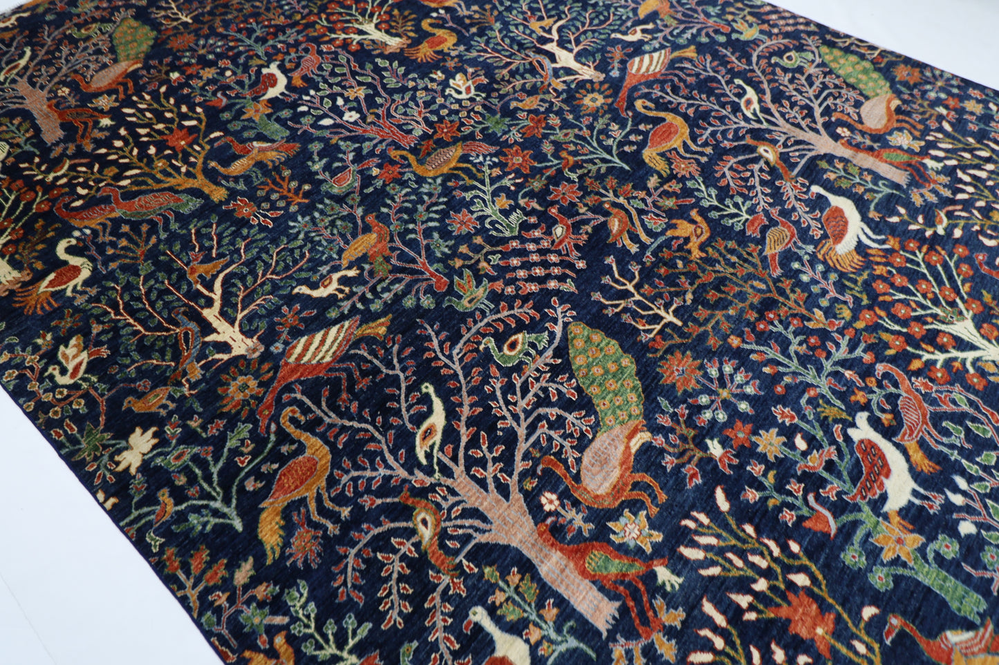 270 x 365 cm | Birds Navy Afghan Tribal Hand Knotted Wool Carpet