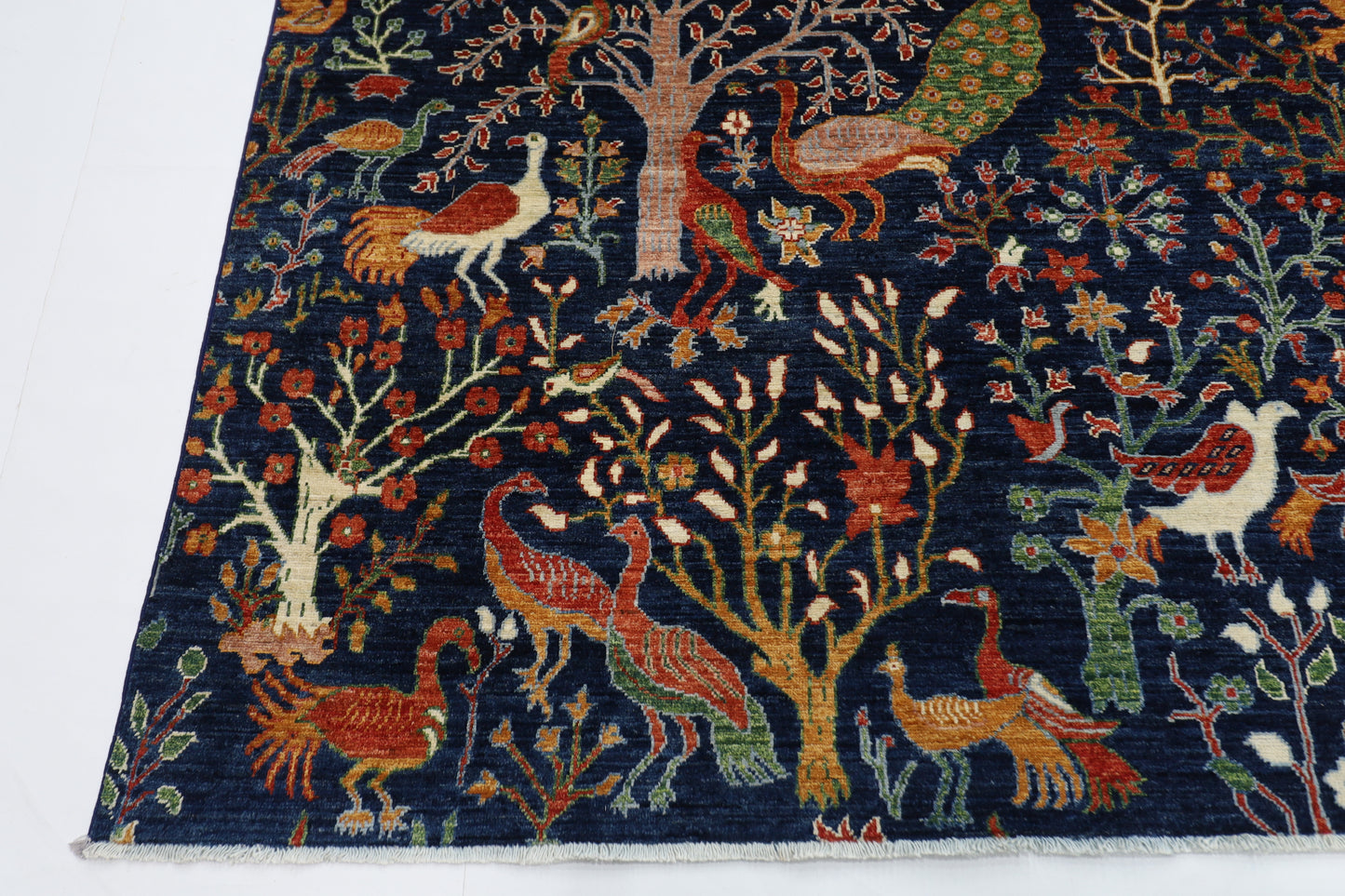 270 x 365 cm | Birds Navy Afghan Tribal Hand Knotted Wool Carpet