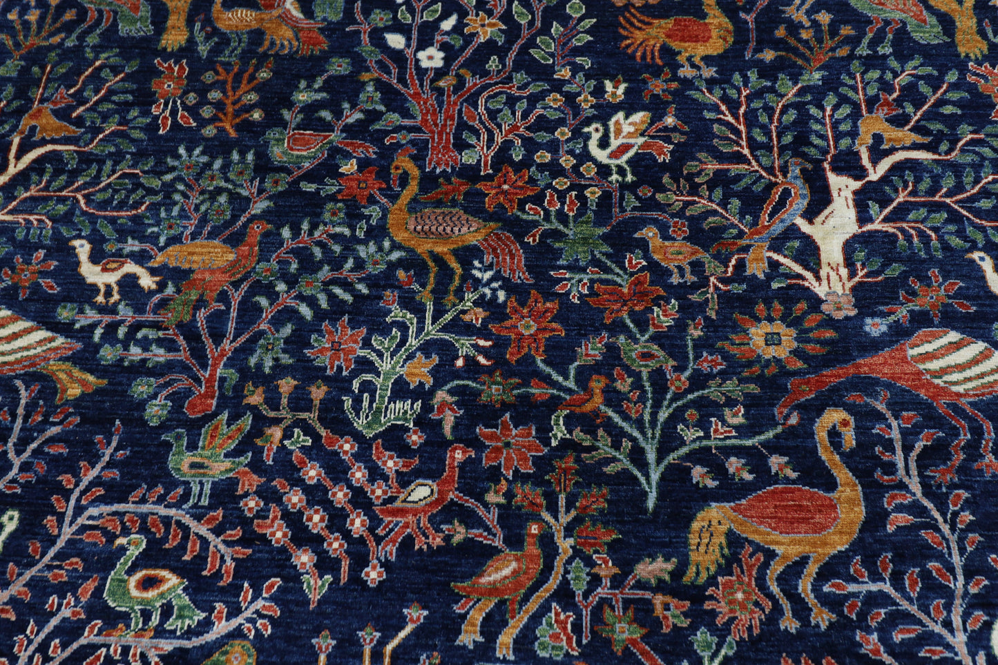 270 x 365 cm | Birds Navy Afghan Tribal Hand Knotted Wool Carpet
