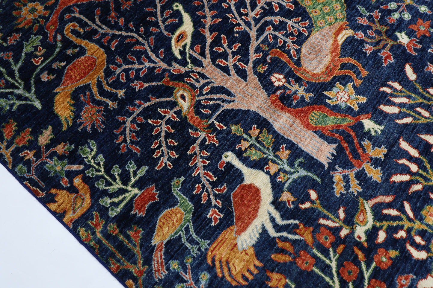 270 x 365 cm | Birds Navy Afghan Tribal Hand Knotted Wool Carpet