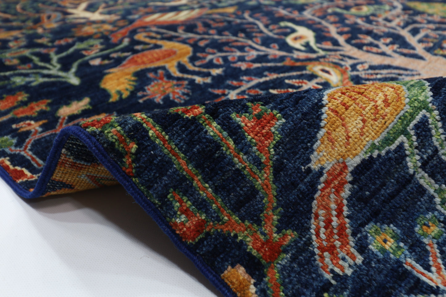 270 x 365 cm | Birds Navy Afghan Tribal Hand Knotted Wool Carpet