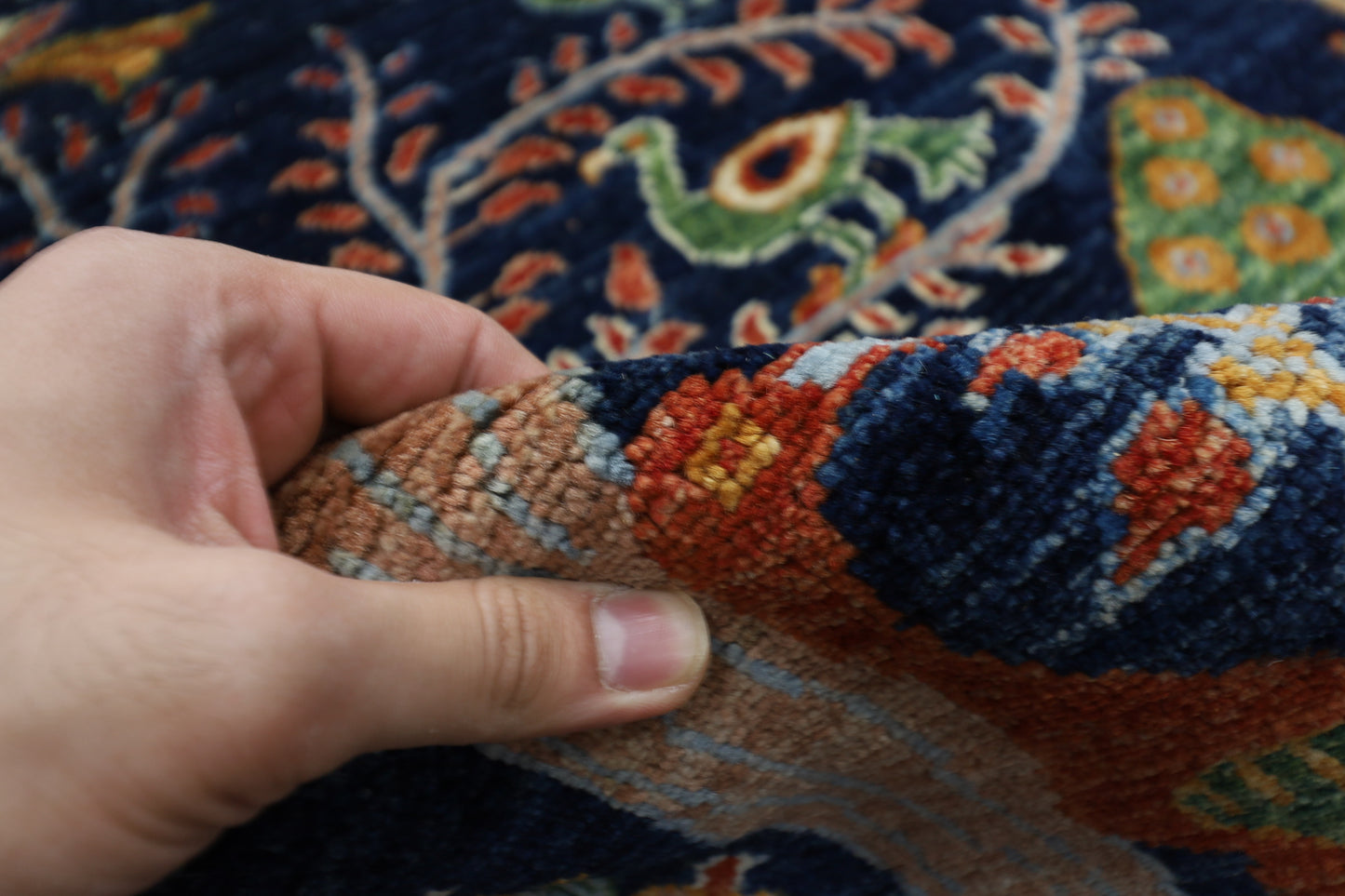 270 x 365 cm | Birds Navy Afghan Tribal Hand Knotted Wool Carpet