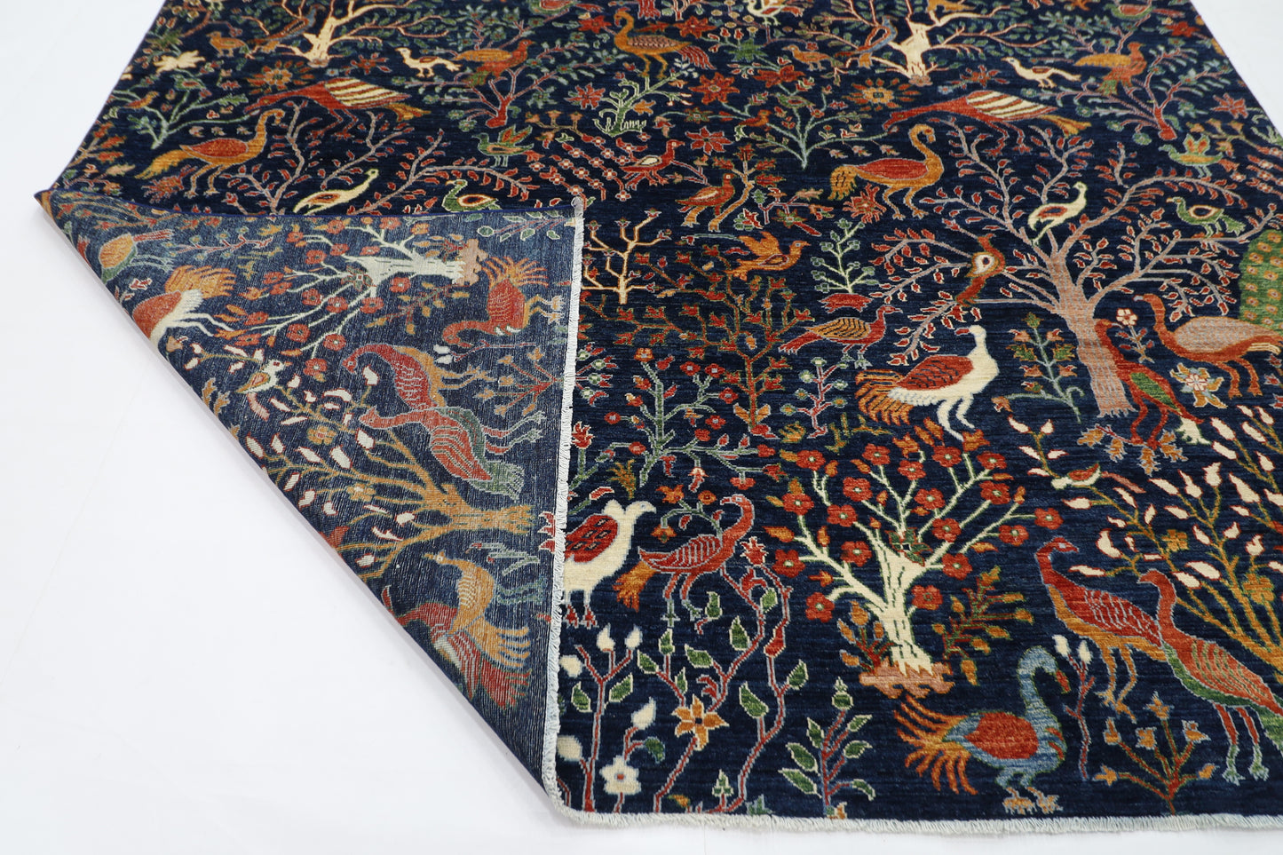 270 x 365 cm | Birds Navy Afghan Tribal Hand Knotted Wool Carpet