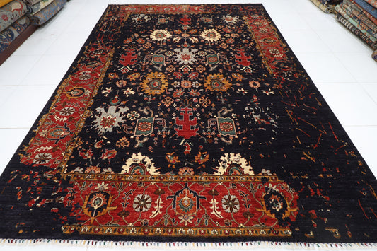 271 x 374 cm | Abstract Navy Afghan Hand Knotted Carpet