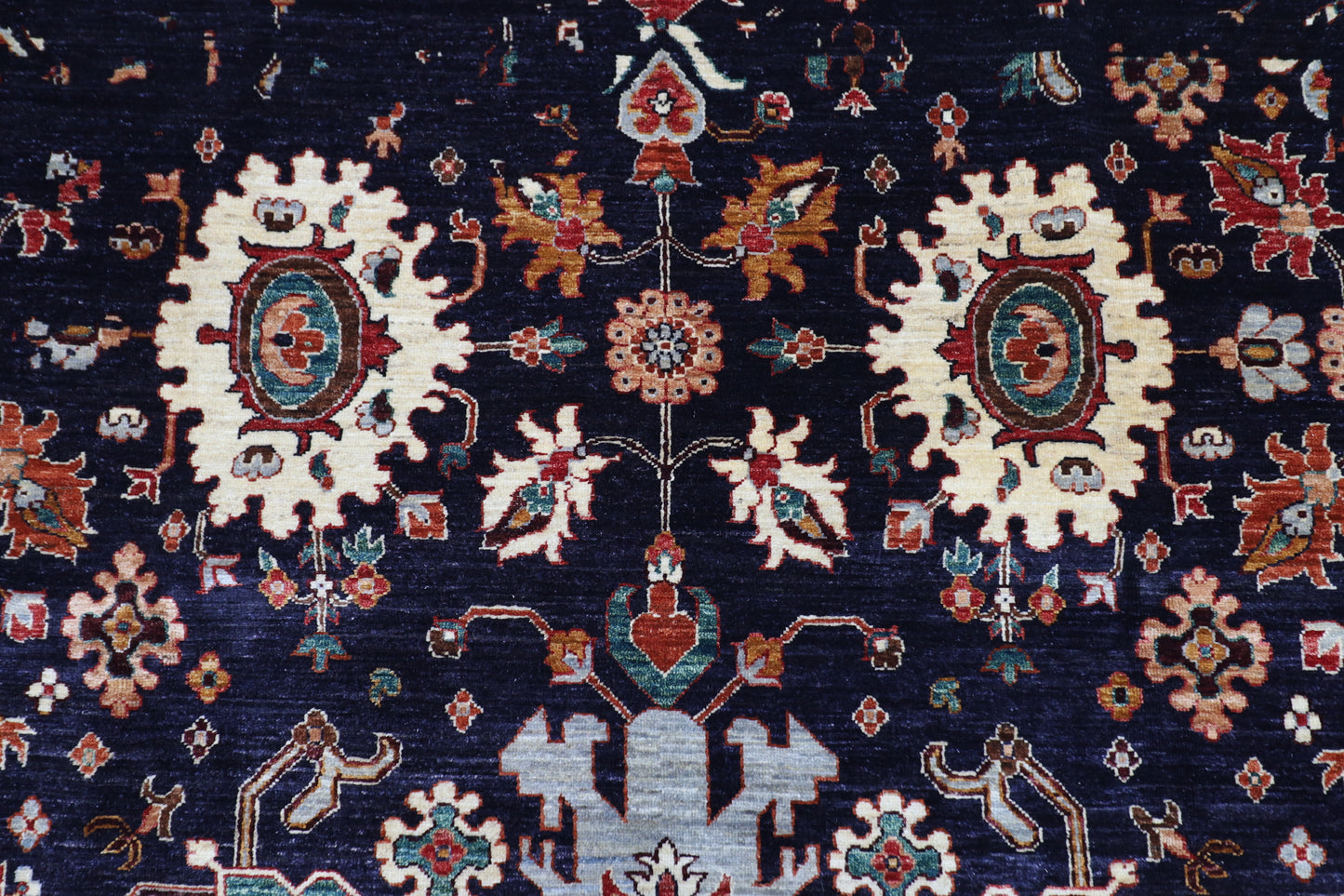 271 x 374 cm | Abstract Navy Afghan Hand Knotted Carpet