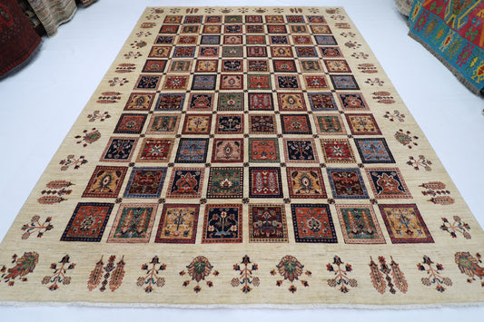 272 x 367 cm | Bakhtiari Beige Afghan Tribal Hand Knotted Wool Carpet