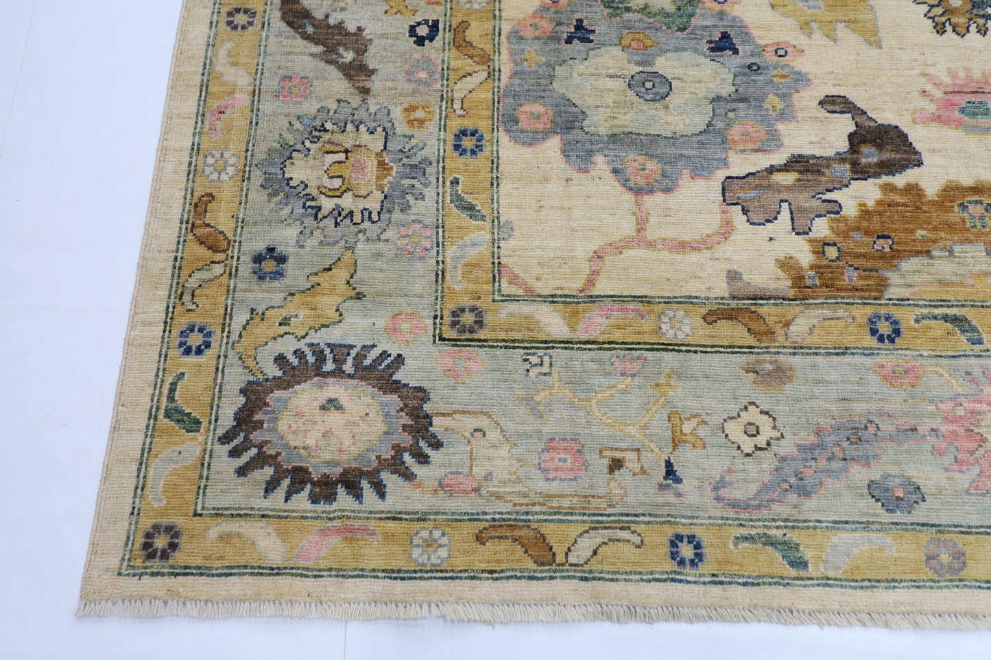 253 x 306 cm | Oushak Cream Afghan Tribal Hand Knotted Wool Carpet