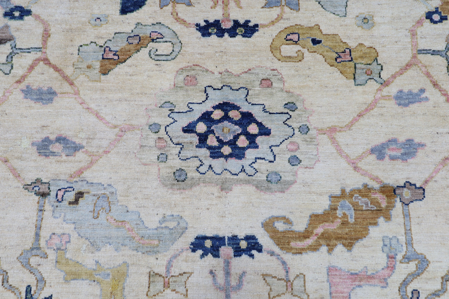 253 x 306 cm | Oushak Cream Afghan Tribal Hand Knotted Wool Carpet
