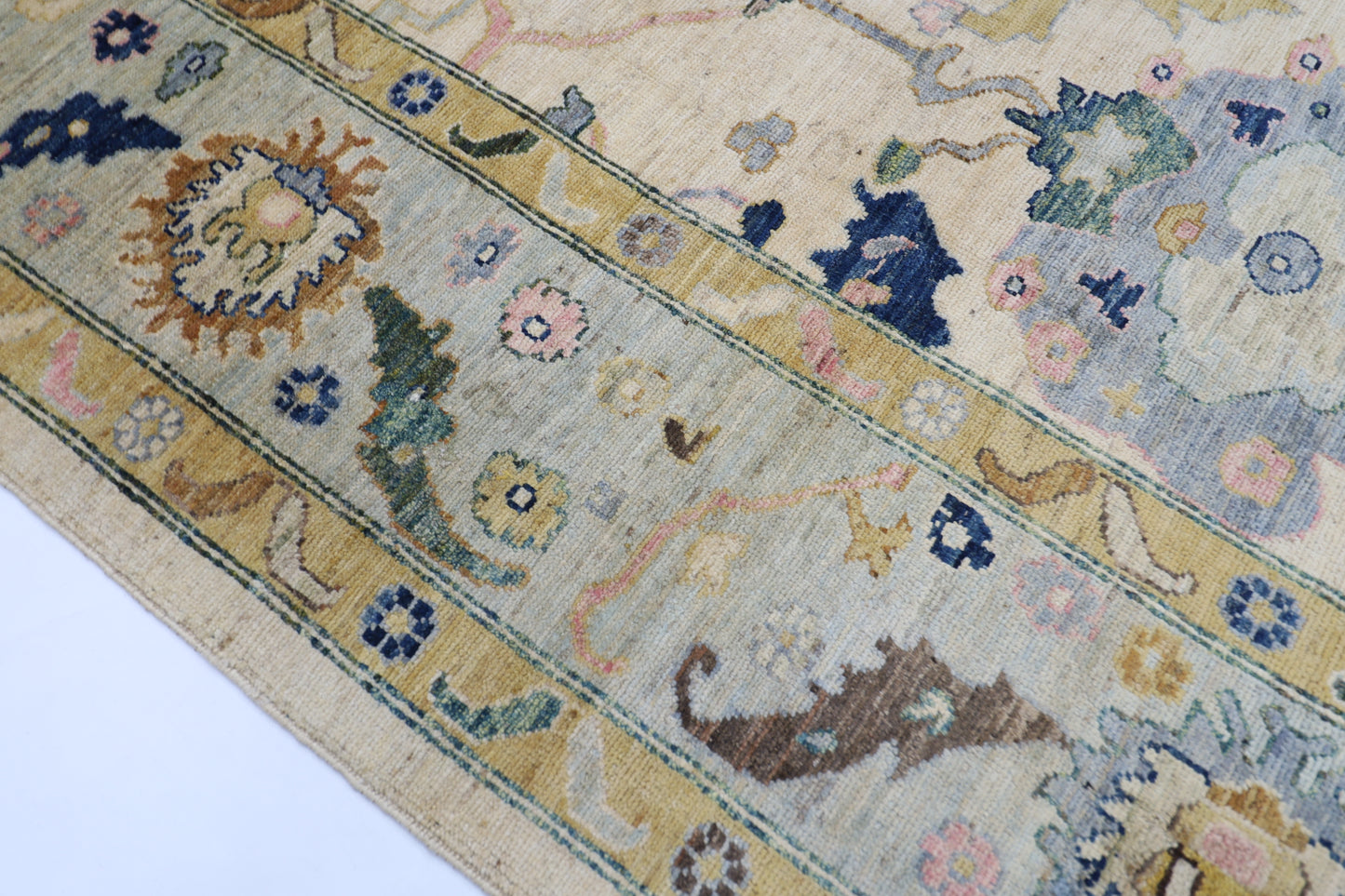 253 x 306 cm | Oushak Cream Afghan Tribal Hand Knotted Wool Carpet
