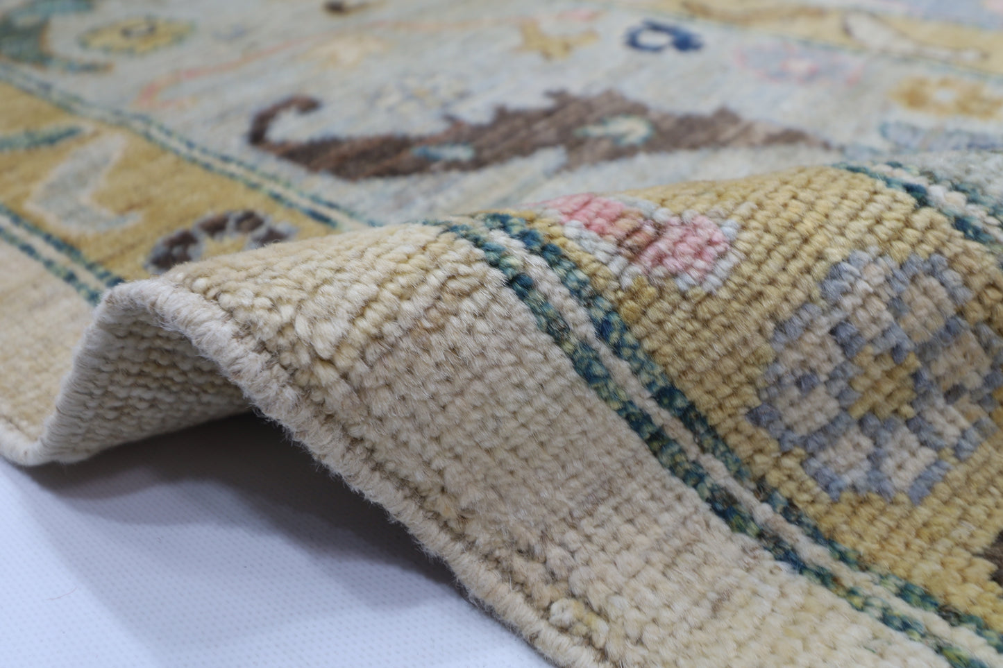 253 x 306 cm | Oushak Cream Afghan Tribal Hand Knotted Wool Carpet