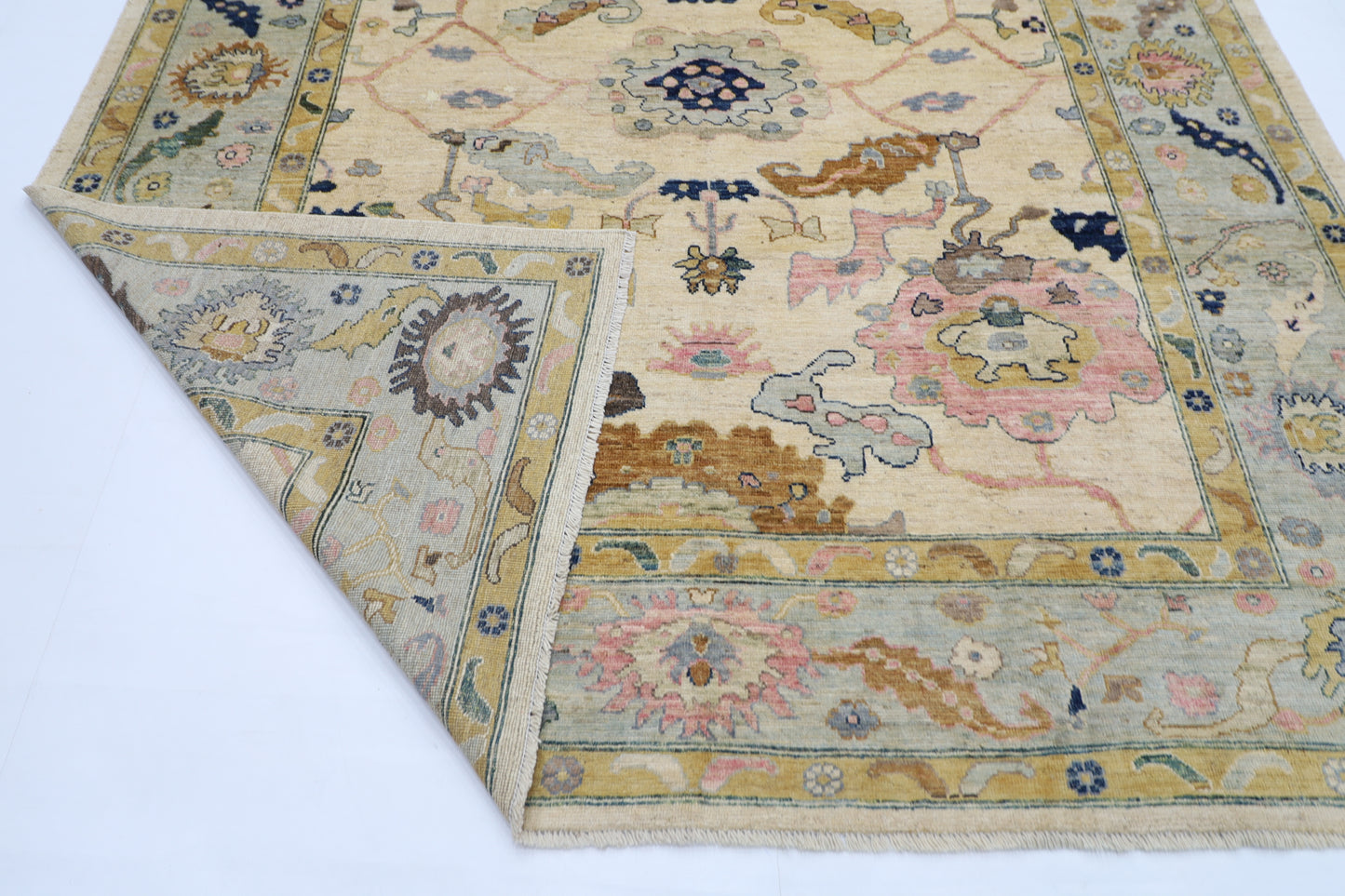 253 x 306 cm | Oushak Cream Afghan Tribal Hand Knotted Wool Carpet