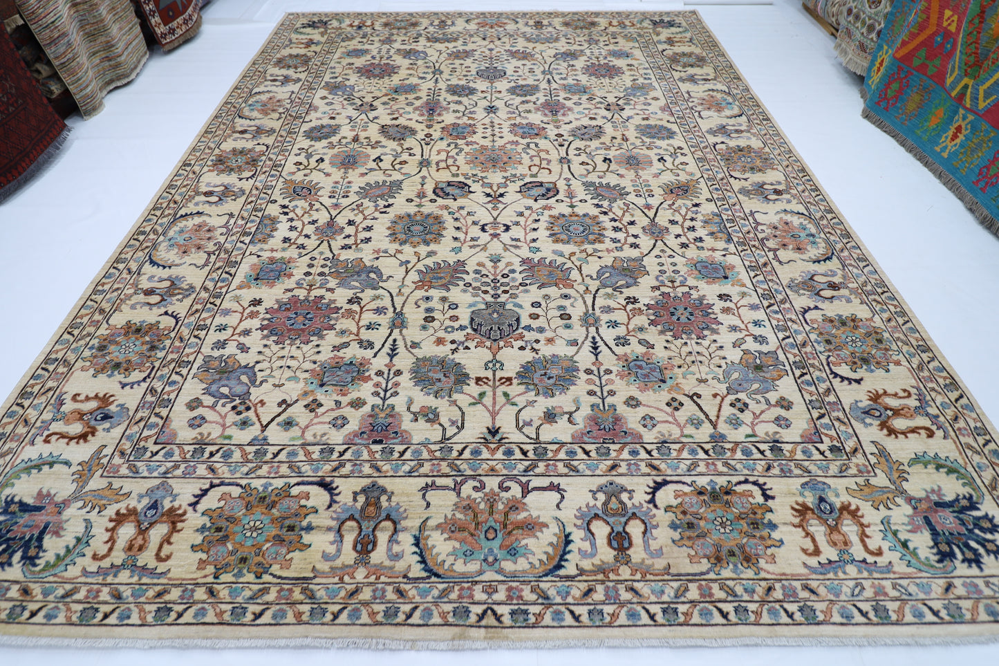 303 x 416 cm | Sultani Beige Afghan Tribal Hand Knotted Wool Carpet