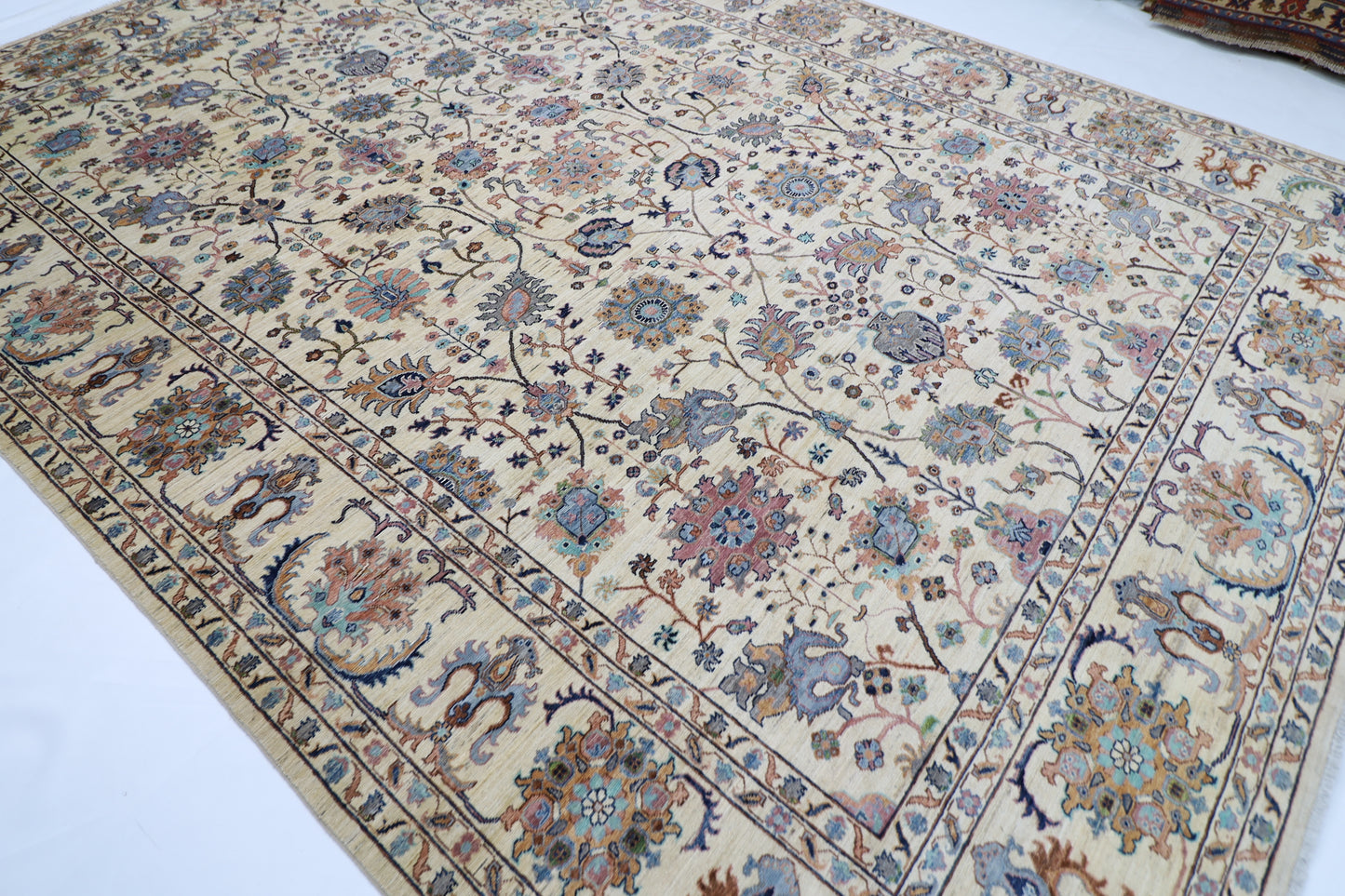 303 x 416 cm | Sultani Beige Afghan Tribal Hand Knotted Wool Carpet