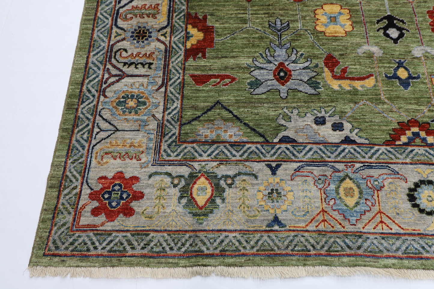 250 x 294 cm | Oushak Green Afghan Tribal Hand Knotted Wool Carpet