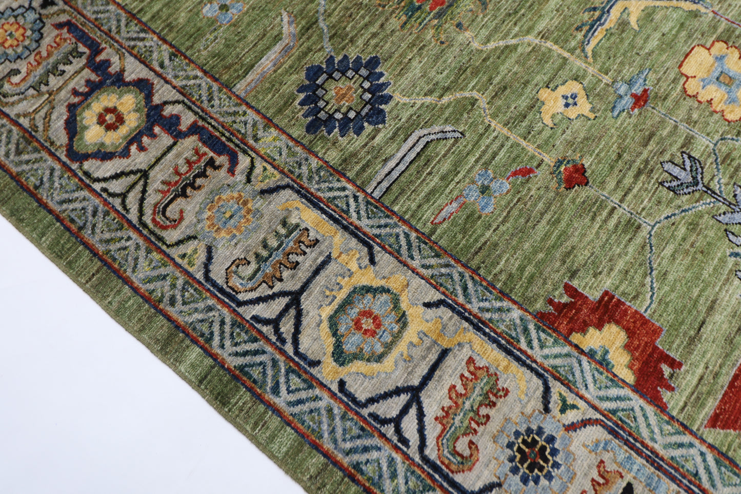 250 x 294 cm | Oushak Green Afghan Tribal Hand Knotted Wool Carpet