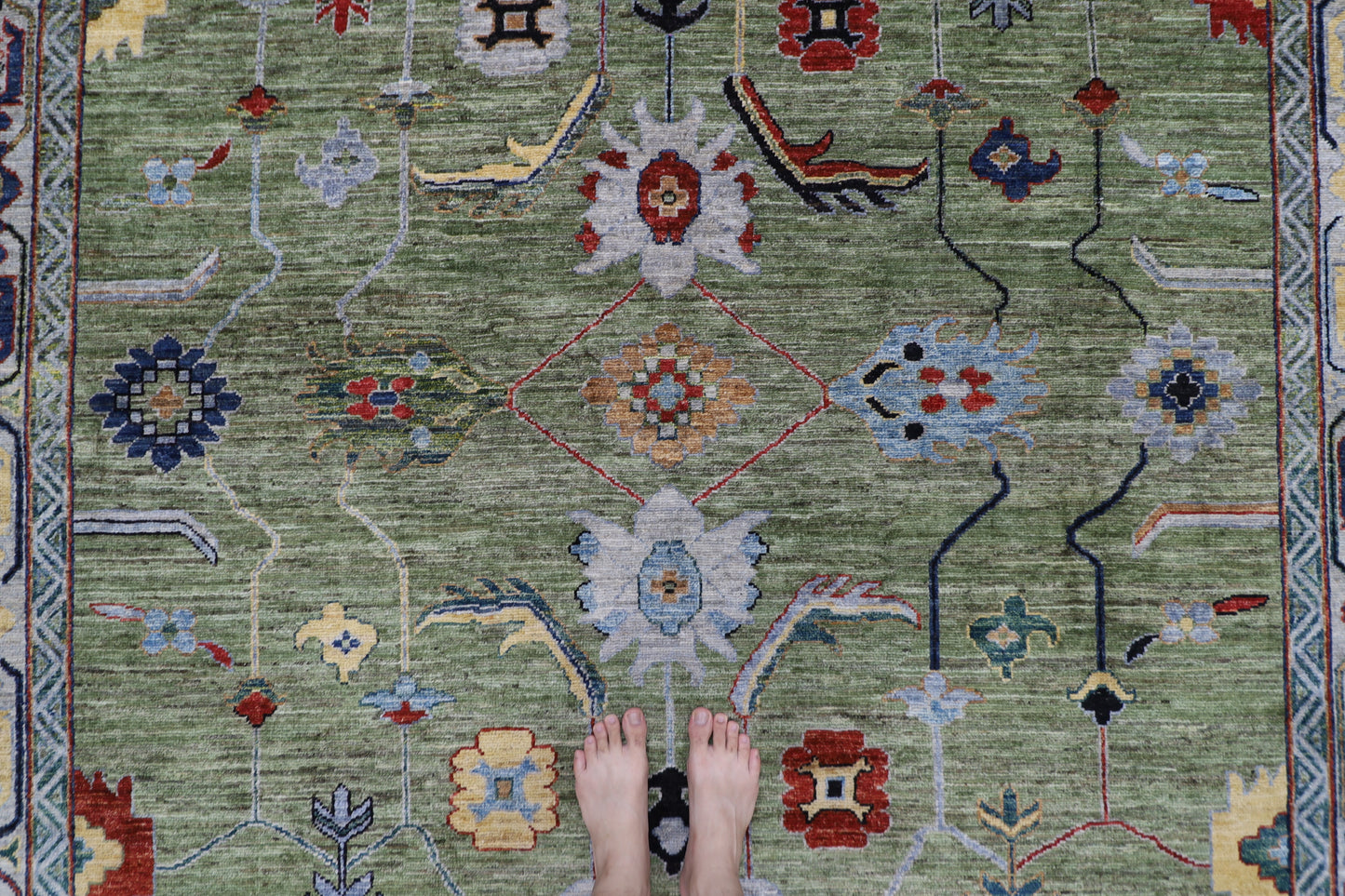 250 x 294 cm | Oushak Green Afghan Tribal Hand Knotted Wool Carpet