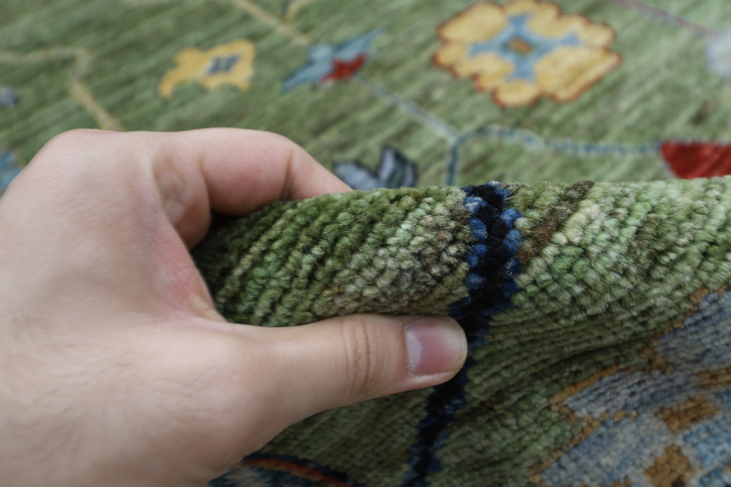 250 x 294 cm | Oushak Green Afghan Tribal Hand Knotted Wool Carpet