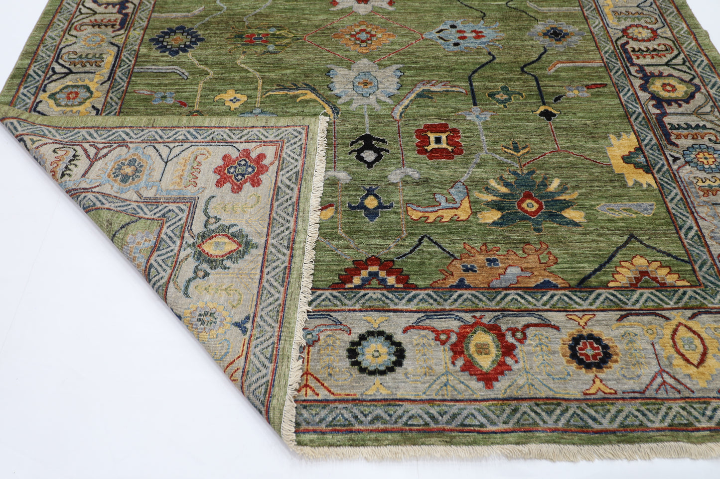250 x 294 cm | Oushak Green Afghan Tribal Hand Knotted Wool Carpet
