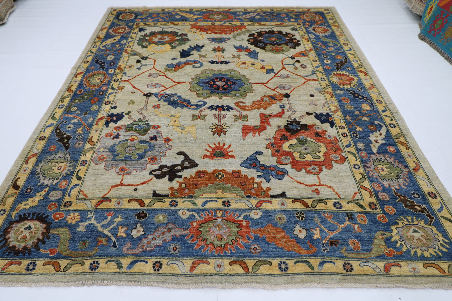 253 x 296 cm | Oushak Afghan Tribal Hand Knotted Natural Veg Dye Wool Carpet
