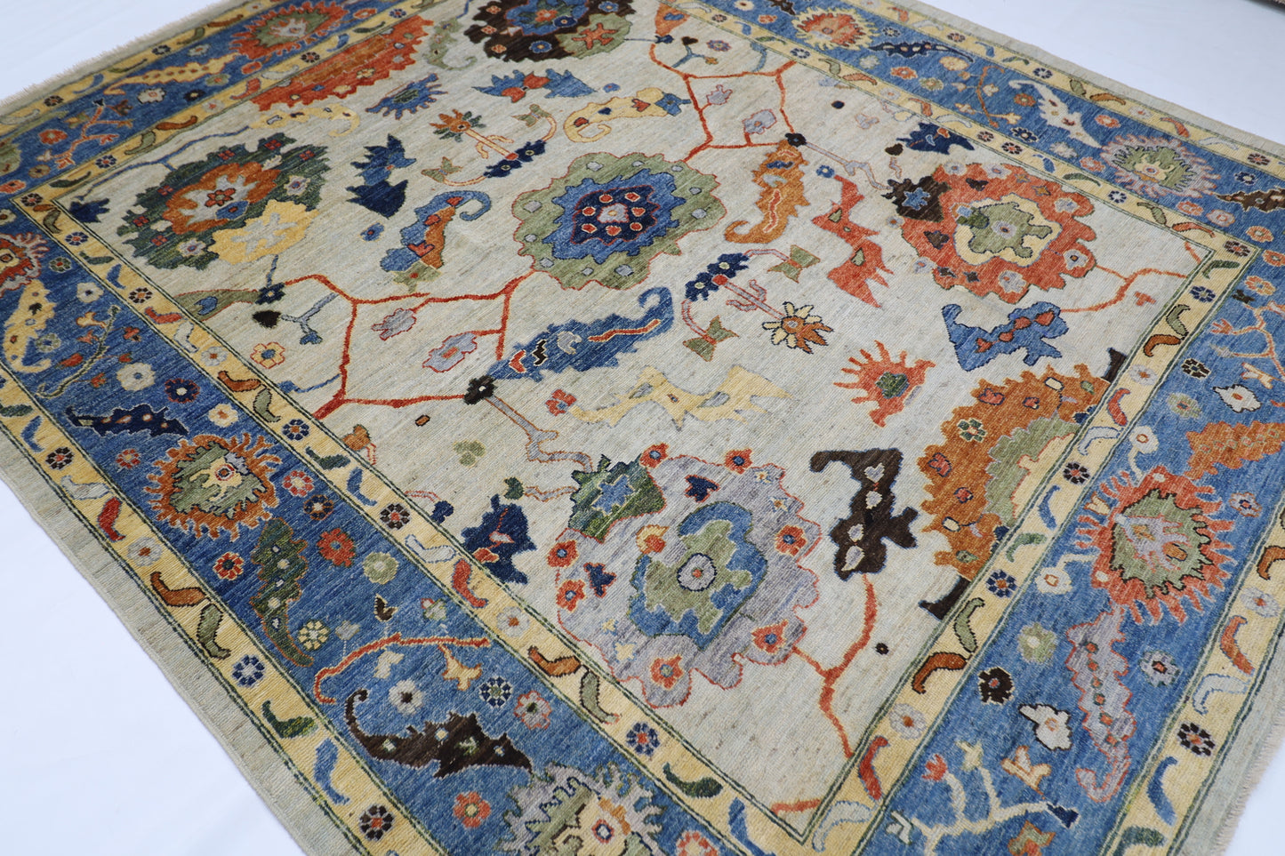 253 x 296 cm | Oushak Afghan Tribal Hand Knotted Natural Veg Dye Wool Carpet
