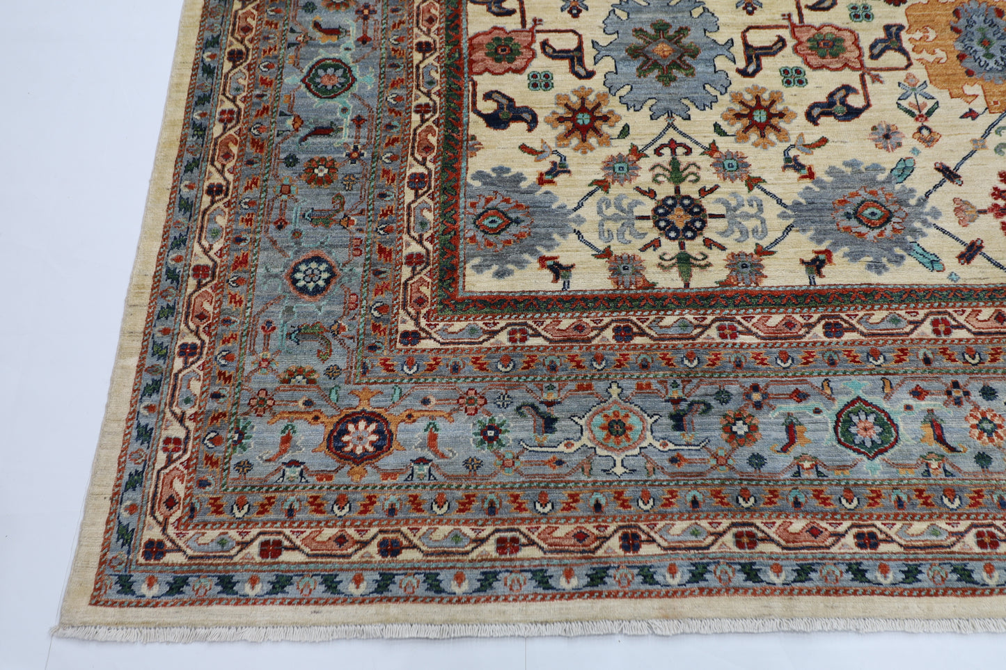 306 x 417 cm | Beige Afghan Tribal Hand Knotted Natural Veg Dye Wool Carpet