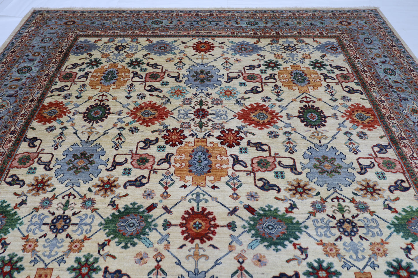 306 x 417 cm | Beige Afghan Tribal Hand Knotted Natural Veg Dye Wool Carpet