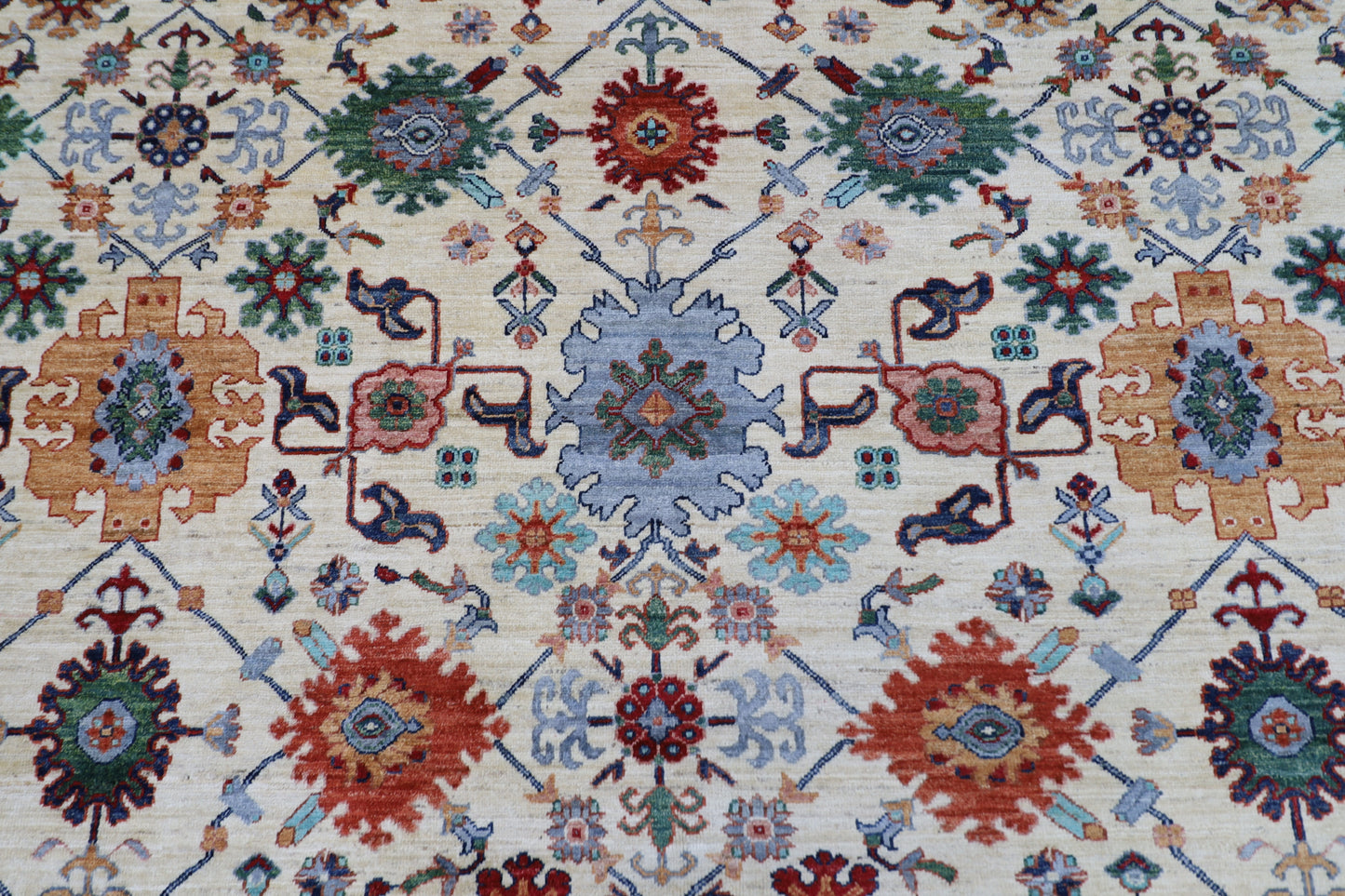 306 x 417 cm | Beige Afghan Tribal Hand Knotted Natural Veg Dye Wool Carpet