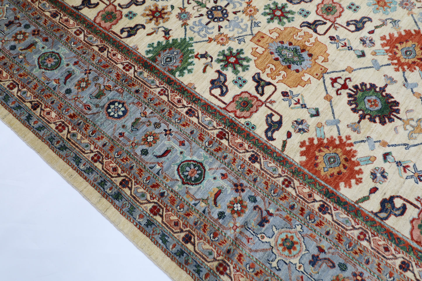 306 x 417 cm | Beige Afghan Tribal Hand Knotted Natural Veg Dye Wool Carpet
