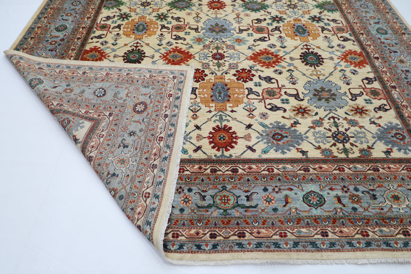 306 x 417 cm | Beige Afghan Tribal Hand Knotted Natural Veg Dye Wool Carpet