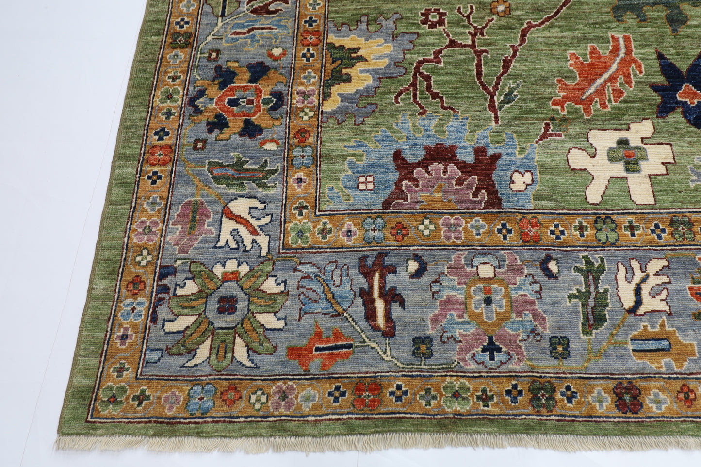 281 x 377 cm | Oushak Green Afghan Tribal Hand Knotted Natural Veg Dye Wool Carpet