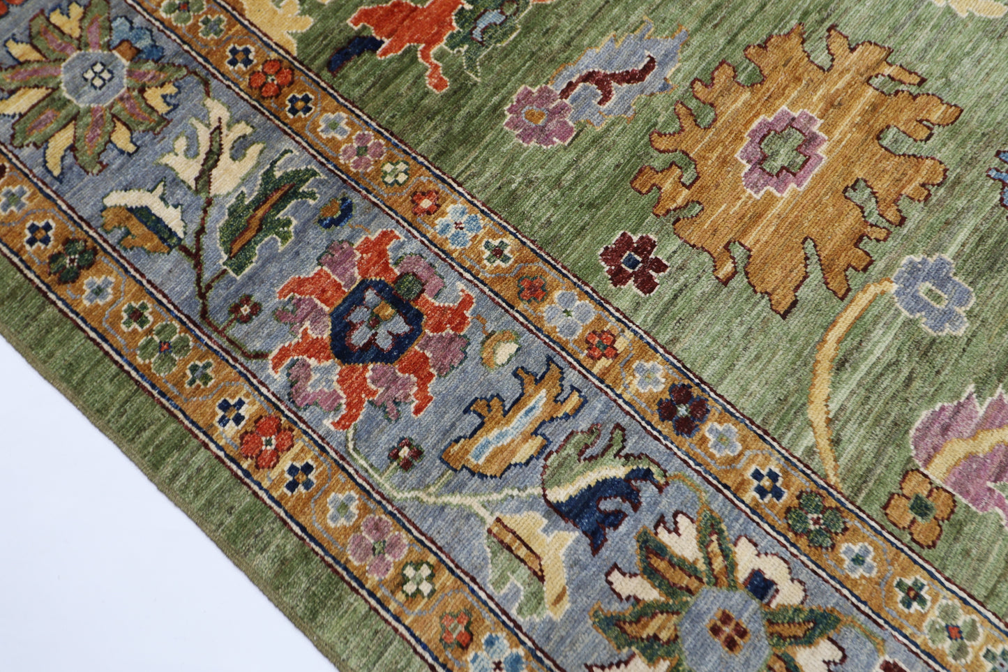 281 x 377 cm | Oushak Green Afghan Tribal Hand Knotted Natural Veg Dye Wool Carpet
