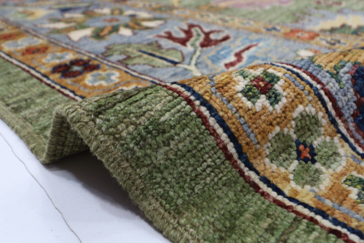 281 x 377 cm | Oushak Green Afghan Tribal Hand Knotted Natural Veg Dye Wool Carpet