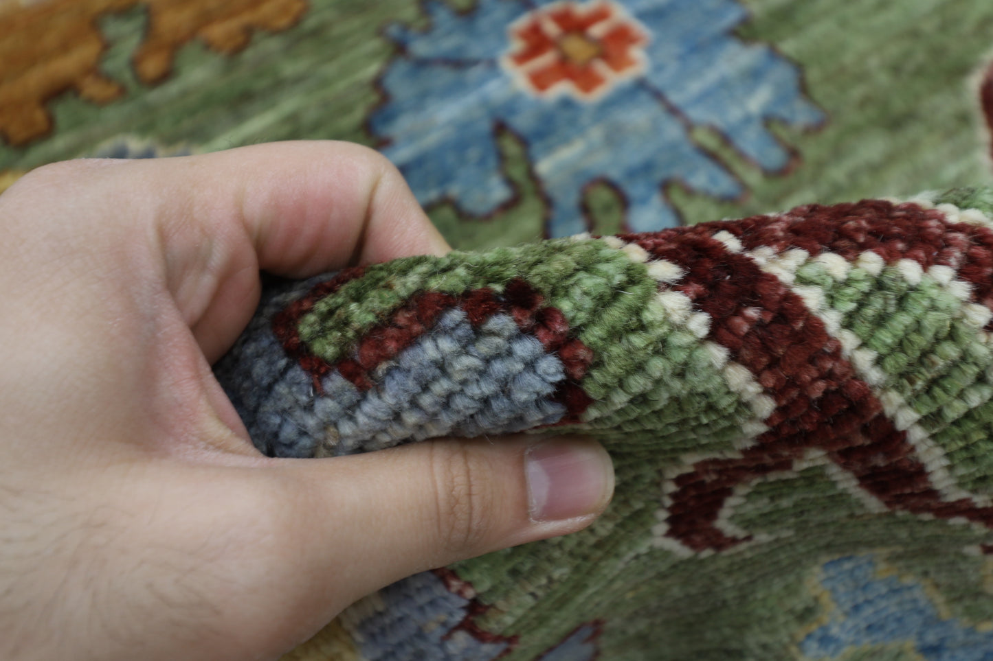 281 x 377 cm | Oushak Green Afghan Tribal Hand Knotted Natural Veg Dye Wool Carpet