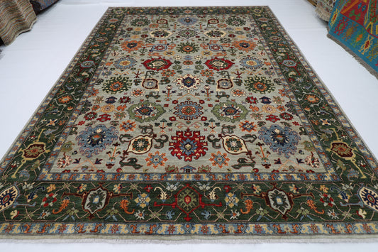 274 x 360 cm | Bidjar Green Afghan Tribal Hand Knotted Natural Veg Dye Wool Carpet