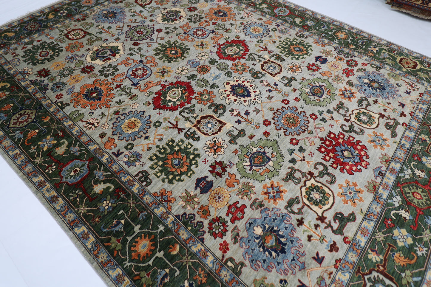 274 x 360 cm | Bidjar Green Afghan Tribal Hand Knotted Natural Veg Dye Wool Carpet