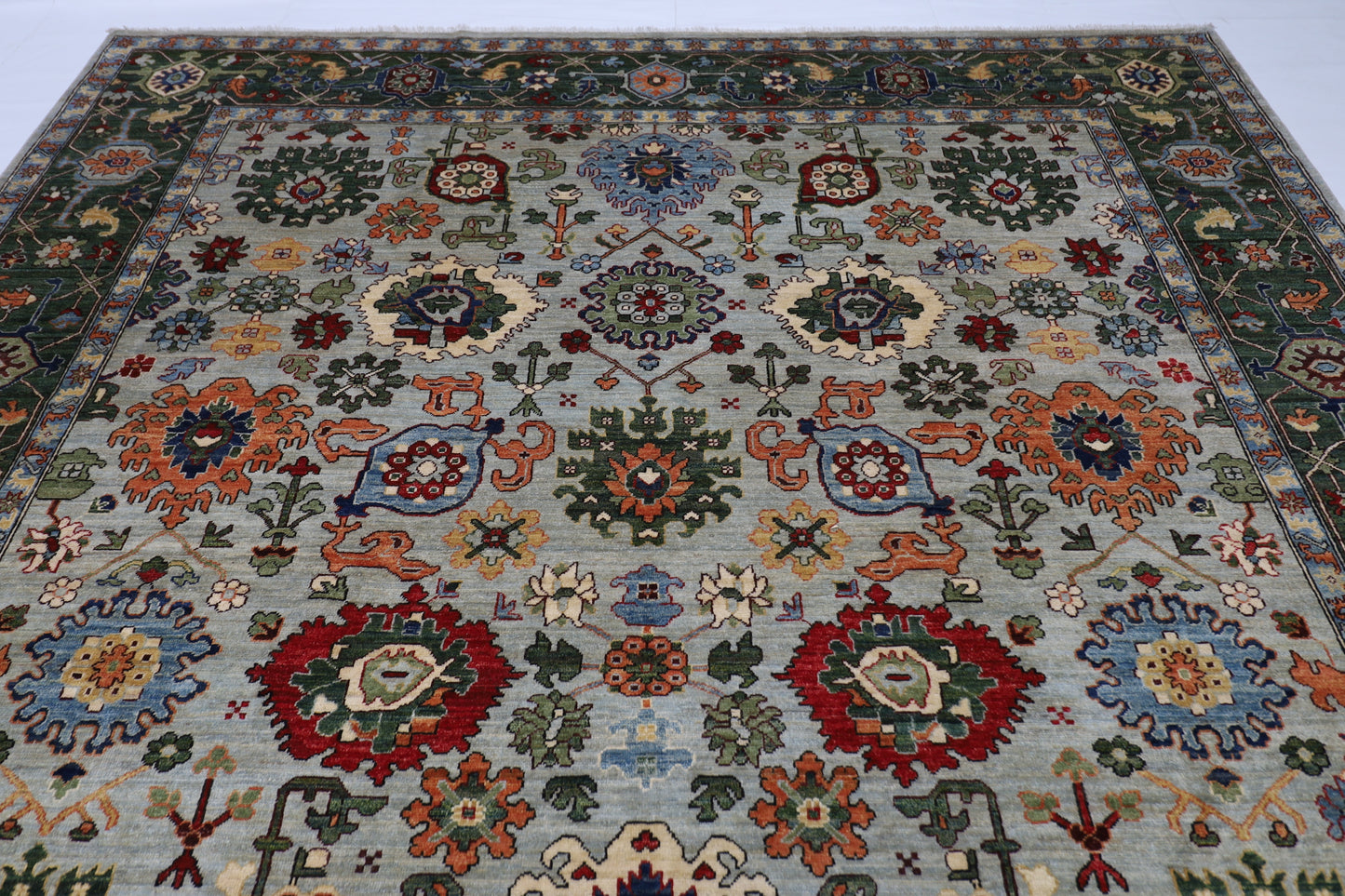 274 x 360 cm | Bidjar Green Afghan Tribal Hand Knotted Natural Veg Dye Wool Carpet