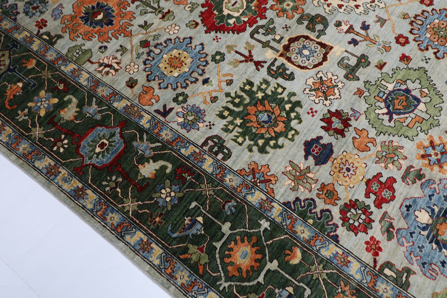 274 x 360 cm | Bidjar Green Afghan Tribal Hand Knotted Natural Veg Dye Wool Carpet