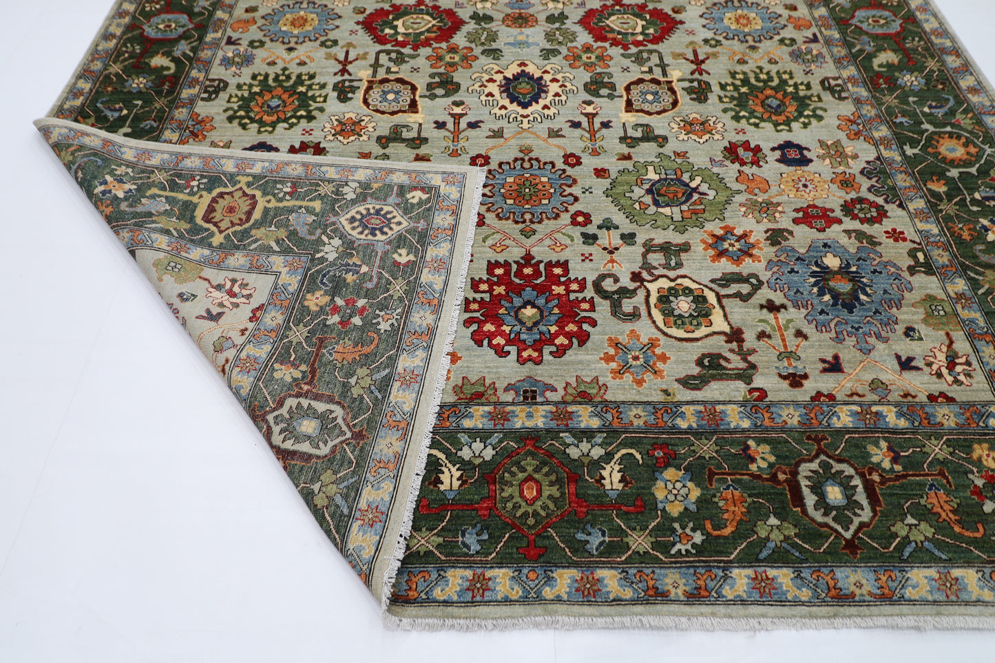 274 x 360 cm | Bidjar Green Afghan Tribal Hand Knotted Natural Veg Dye Wool Carpet
