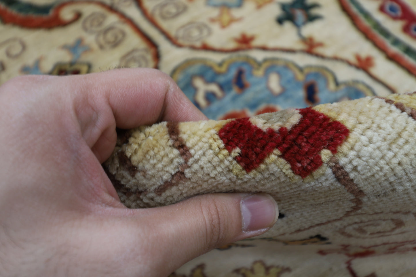 243 x 303 cm | Suzani Beige Afghan Tribal Hand Knotted Natural Veg Dye Wool Carpet