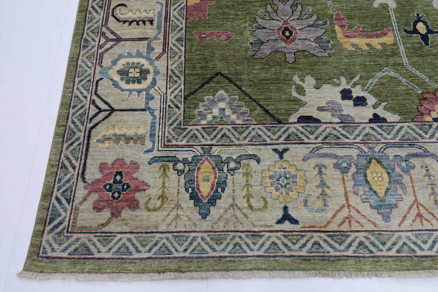 300 x 411 cm | Green Oushak Afghan Tribal Hand Knotted Natural Veg Dye Wool Carpet