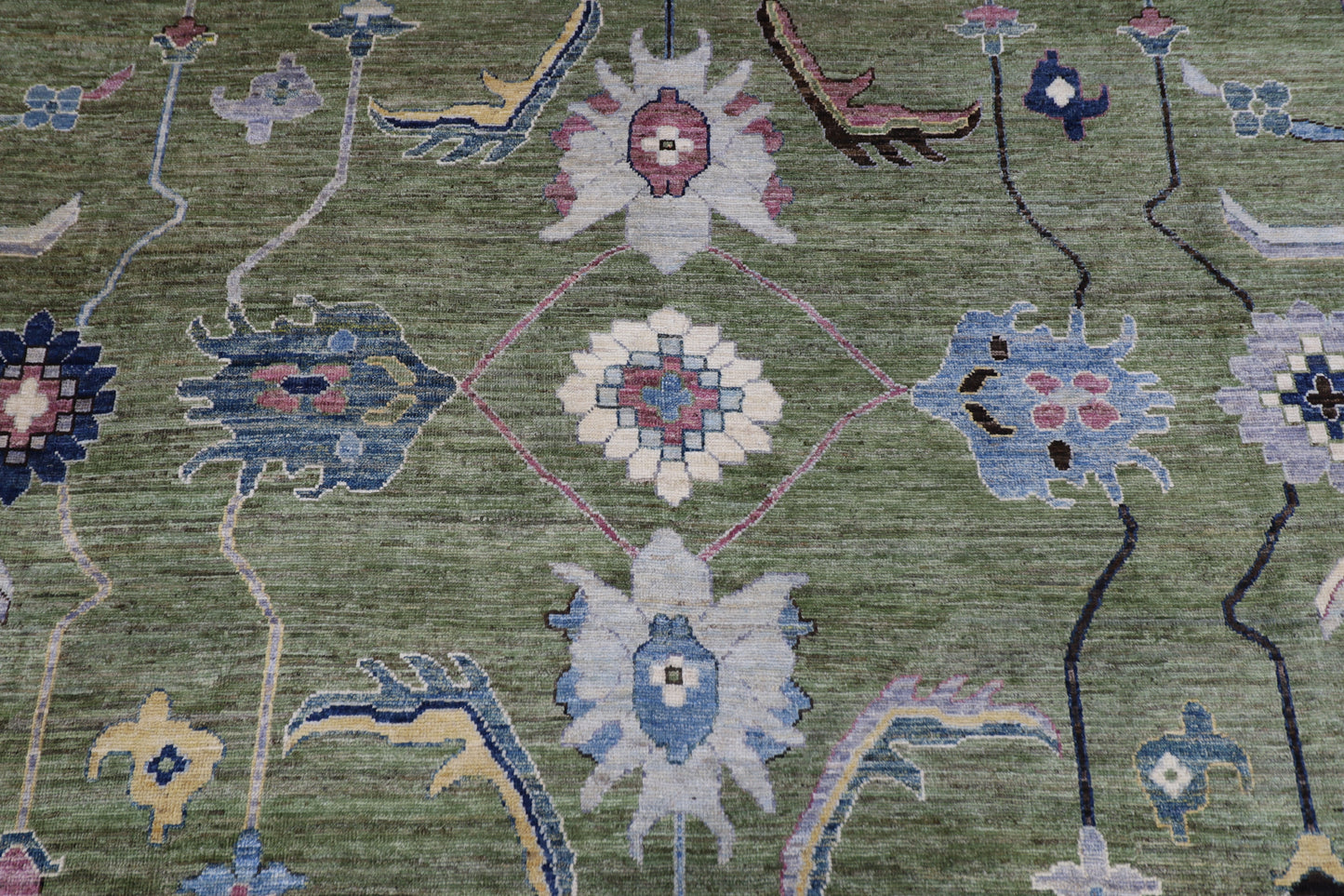 300 x 411 cm | Green Oushak Afghan Tribal Hand Knotted Natural Veg Dye Wool Carpet