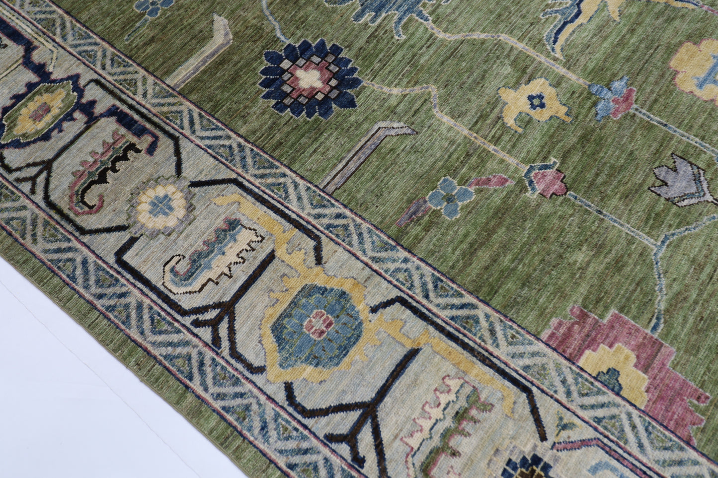 300 x 411 cm | Green Oushak Afghan Tribal Hand Knotted Natural Veg Dye Wool Carpet