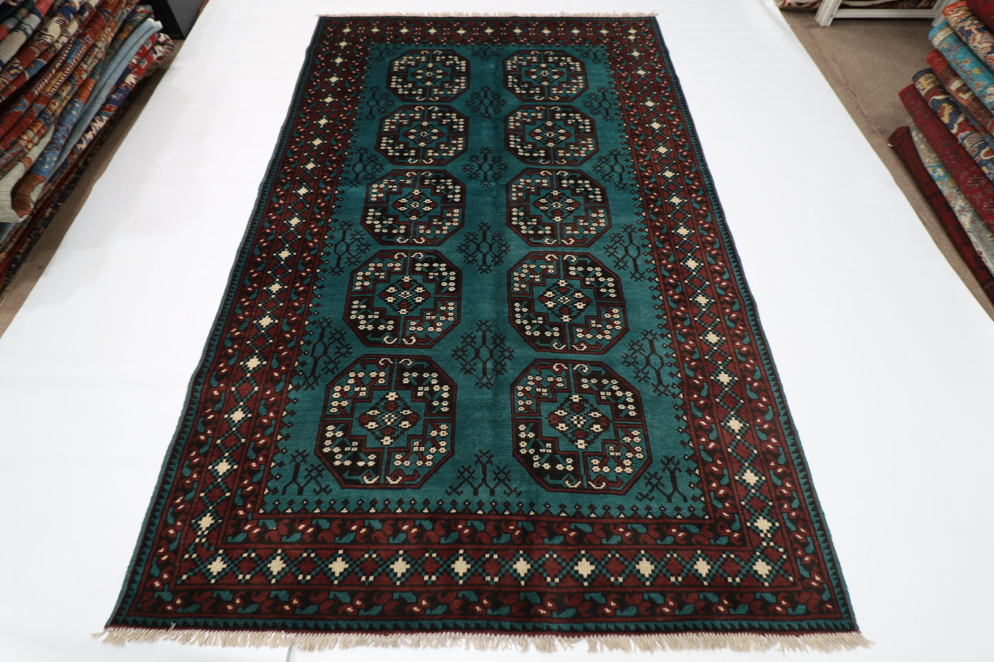 158 x 249 cm | Akja Bokhara Afghan Tribal Hand Knotted Veg Dye Wool Carpet