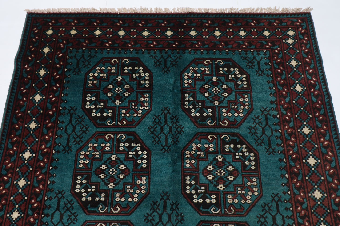 158 x 249 cm | Akja Bokhara Afghan Tribal Hand Knotted Veg Dye Wool Carpet